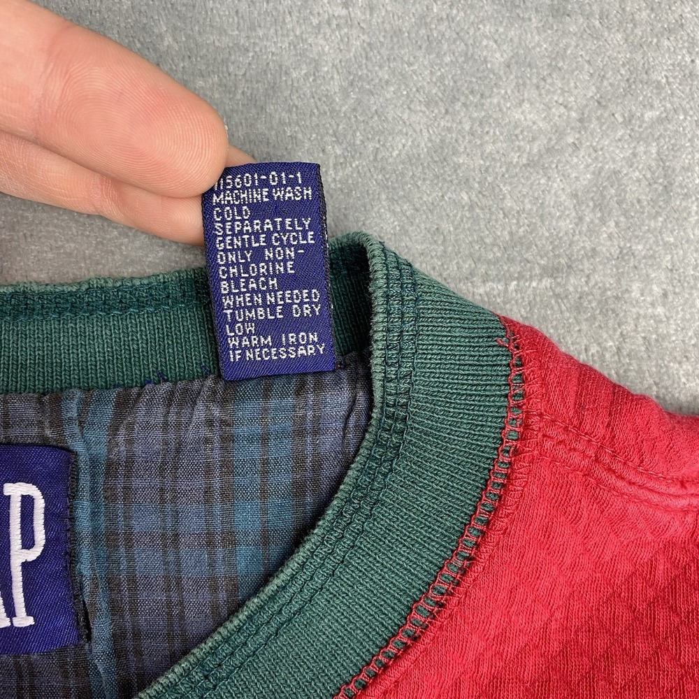 Vtg Gap Shirt Mens Sz L Red Colorblock Henley Quilted Whistler Lodge Patch 90s - Picture 10 of 16